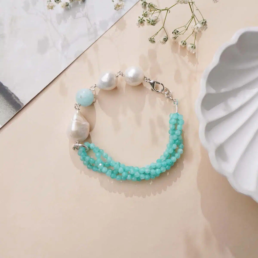 Amazonite with Pearl Silver Bracelet