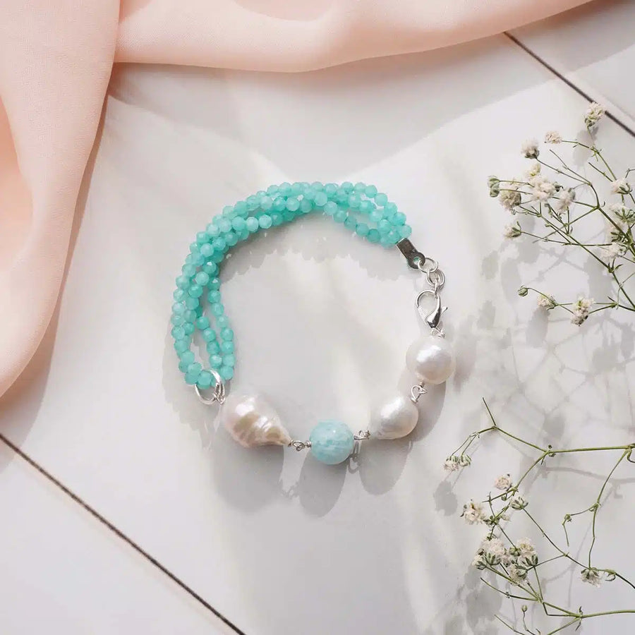Amazonite with Pearl Silver Bracelet