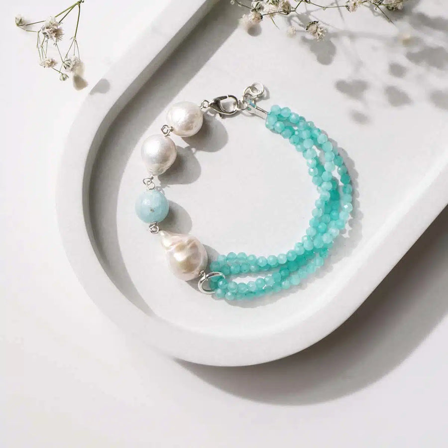 Amazonite with Pearl Silver Bracelet