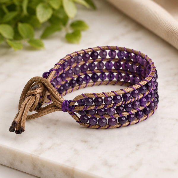 Amethyst 3 layer Wrap Bracelet 4 mm