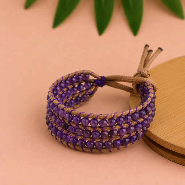 Amethyst 3 layer Wrap Bracelet 4 mm