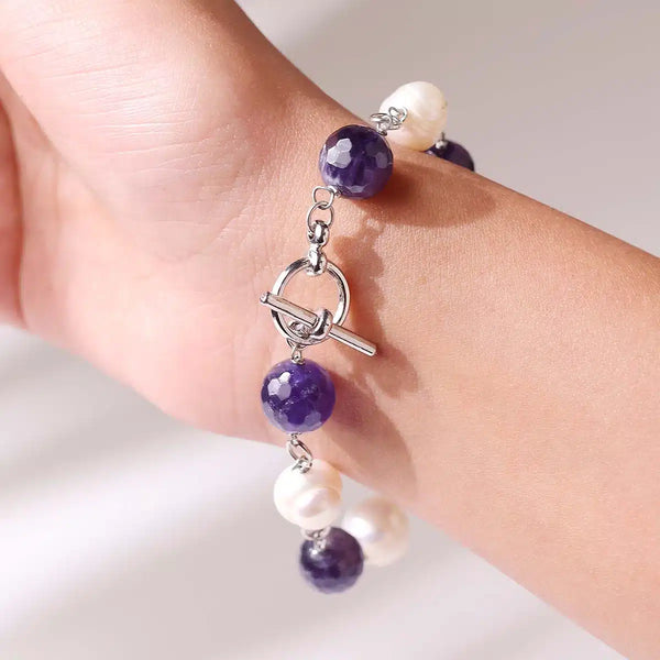 Amethyst Pearl Chain Bracelet