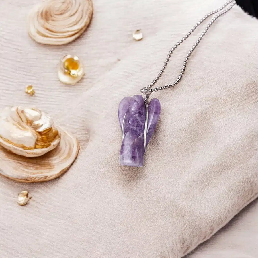 Amethyst Wire-Wrapped Angel Pendant