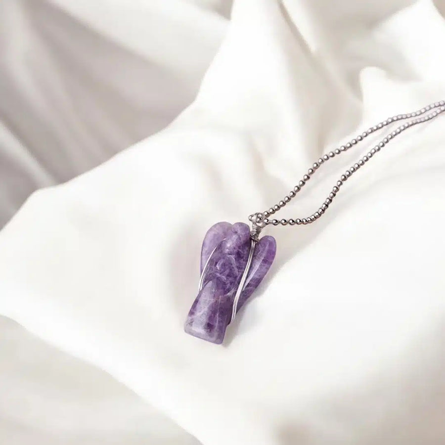 Amethyst Wire-Wrapped Angel Pendant