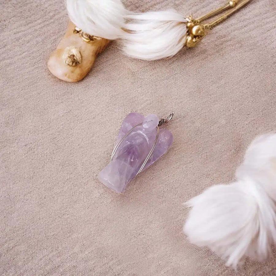 Amethyst Wire-Wrapped Angel Pendant