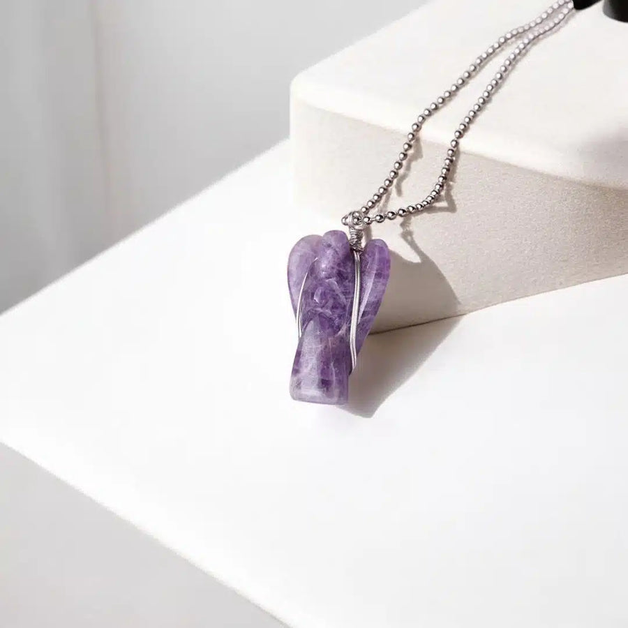 Amethyst Wire-Wrapped Angel Pendant