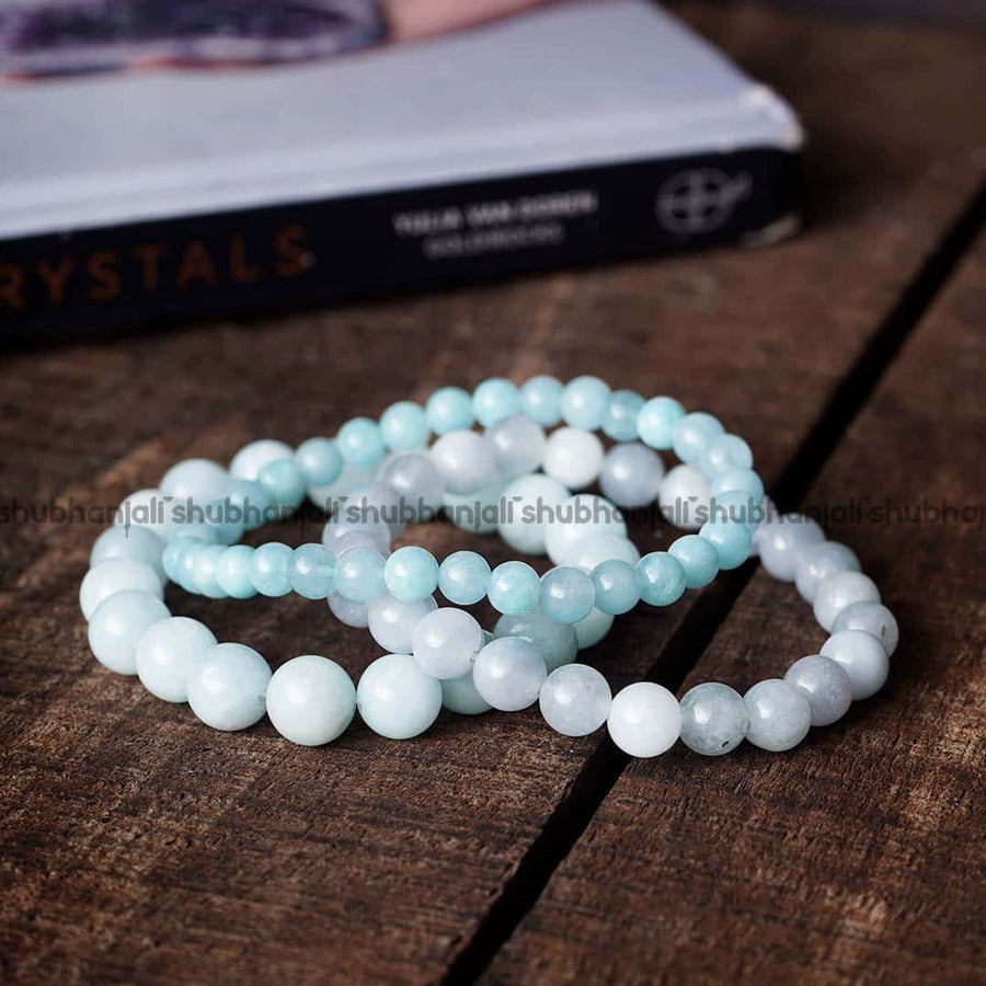 Aquamarine Round Beads Bracelet (Dyed)