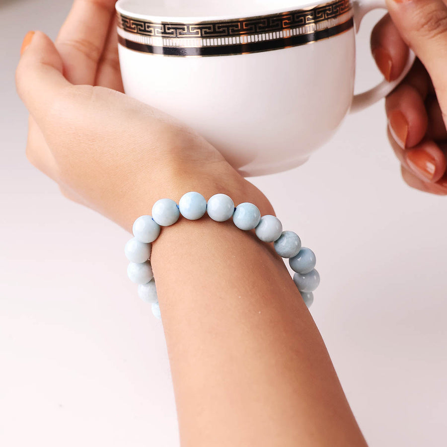 Aquamarine Round Beads Bracelet (Dyed)