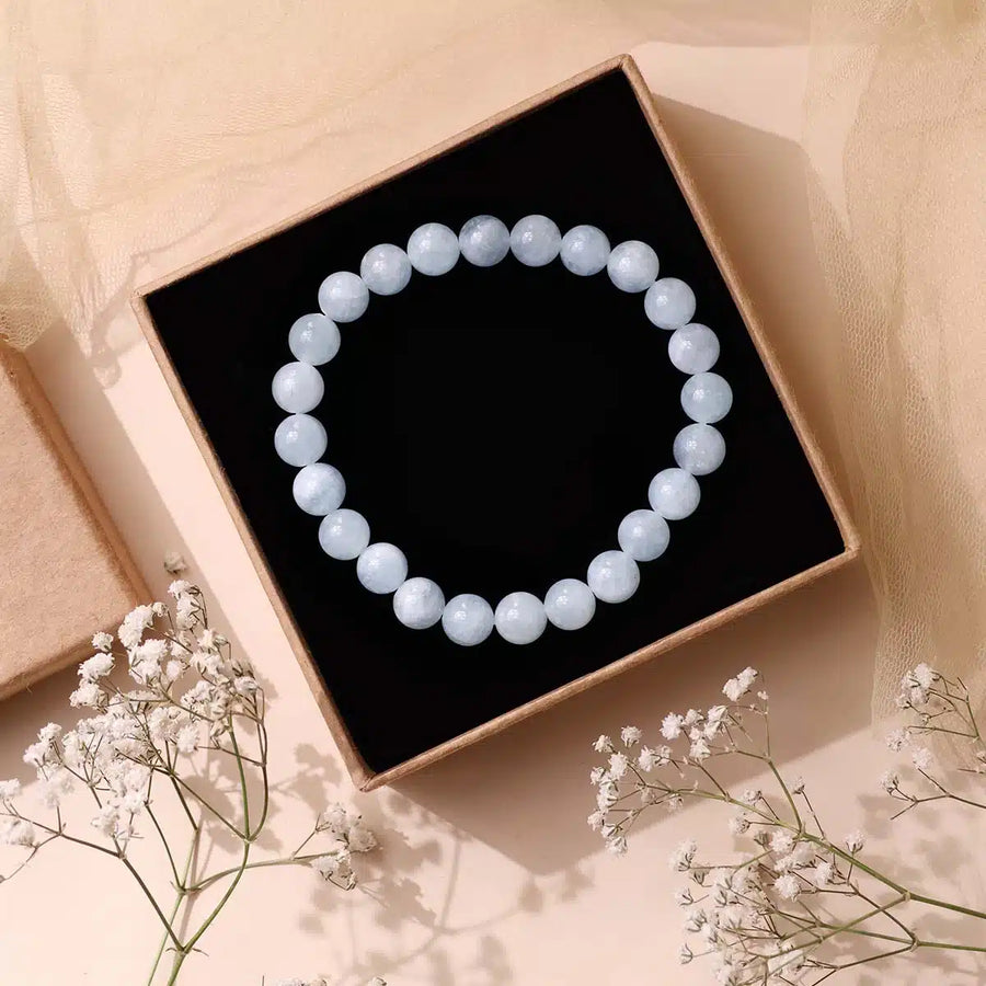 Aquamarine Round Beads Bracelet (Dyed)