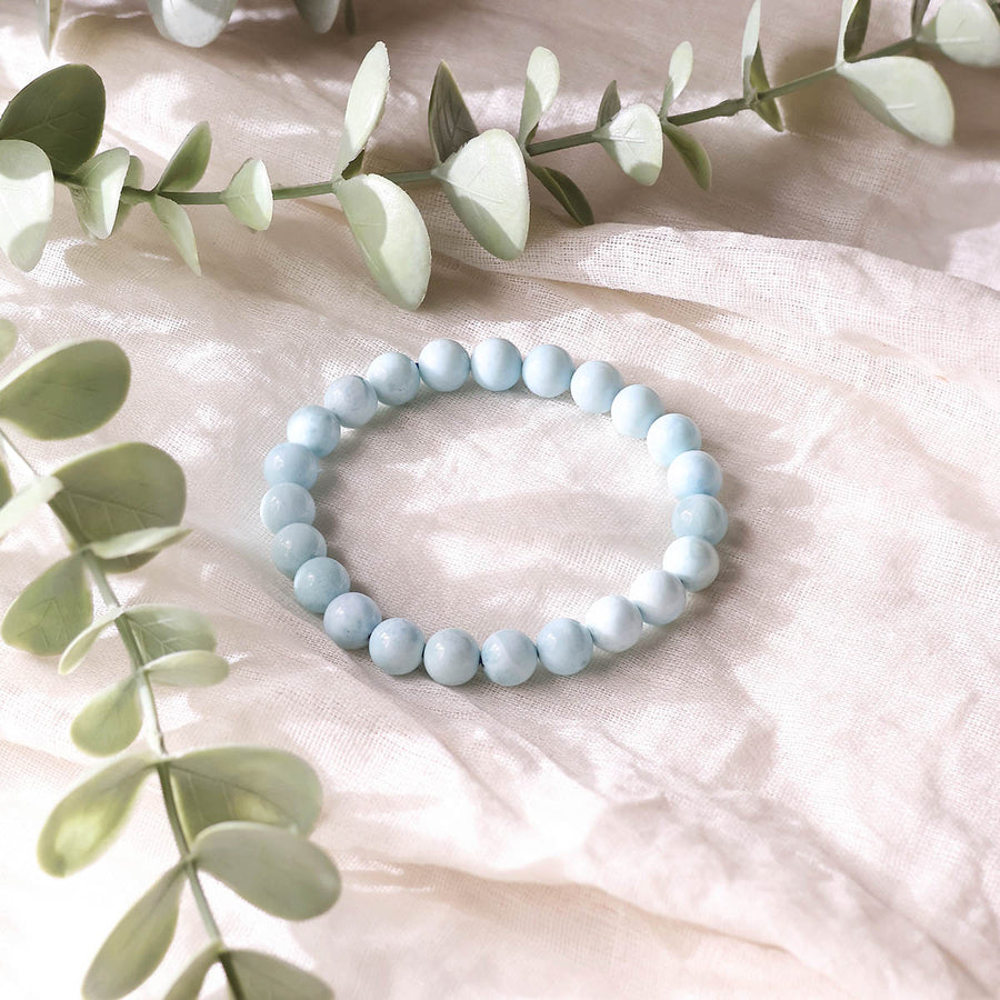 Aquamarine Round Beads Bracelet (Dyed)