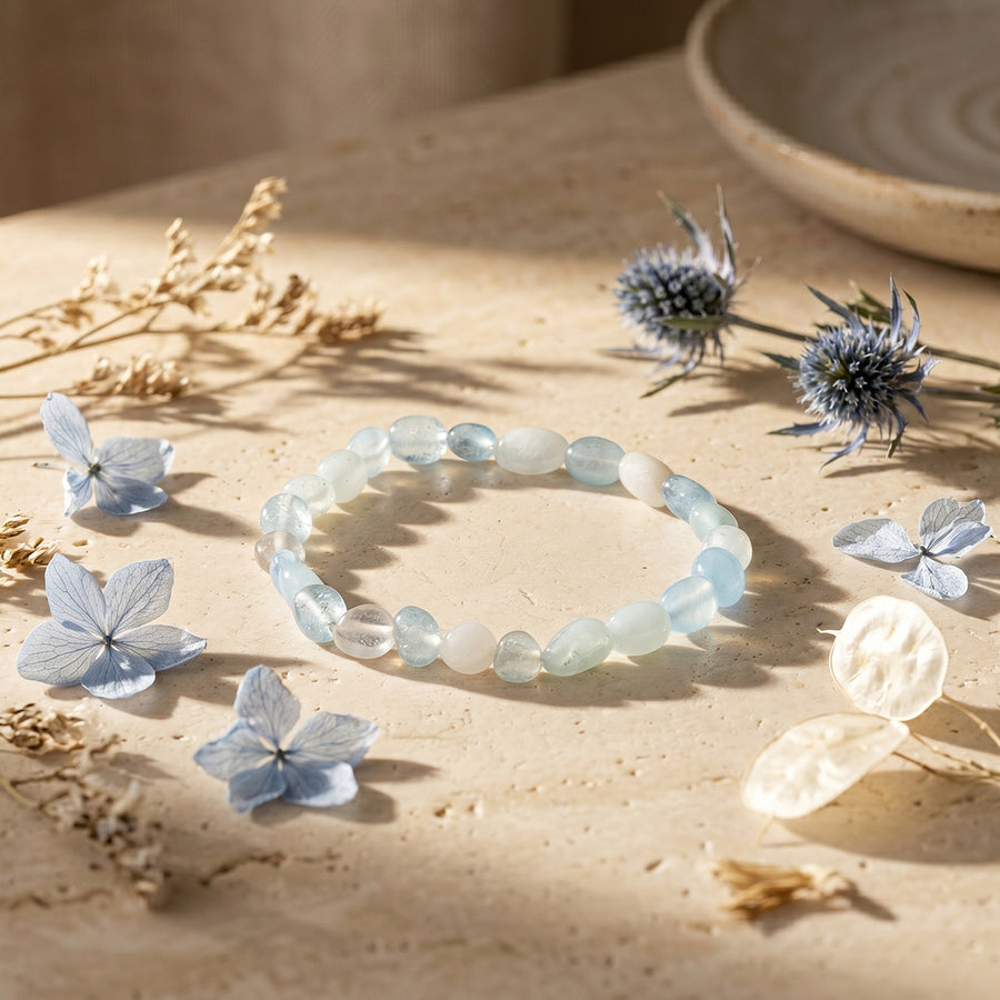 Aquamarine Small Tumble Beads Bracelet