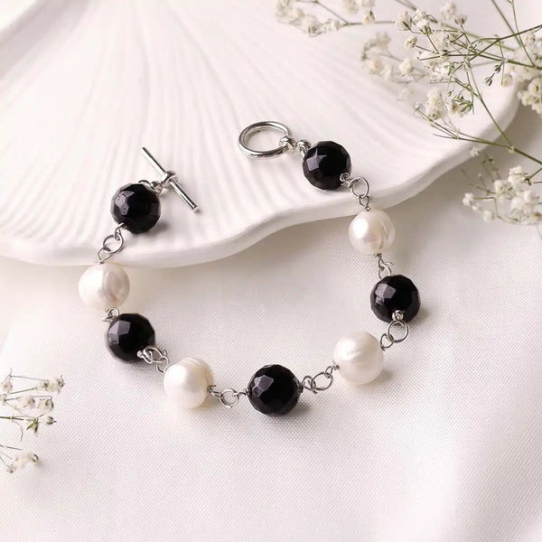 Balck Tourmaline Pearl Chain Bracelet