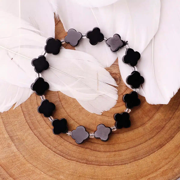 Black Obsidian Flower Beads Bracelet