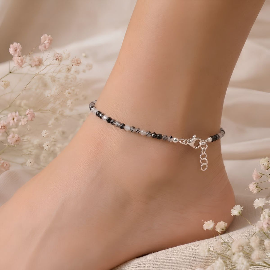 Black Rutile Faceted Anklet 2 mm