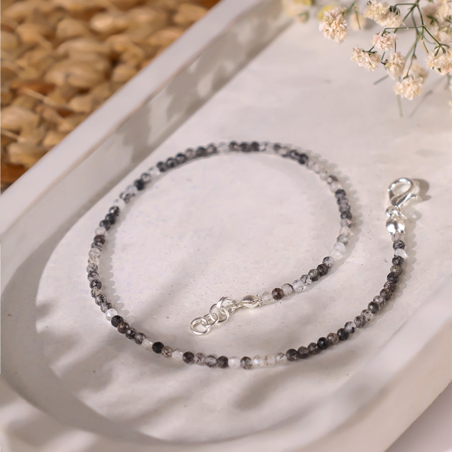 Black Rutile Faceted Anklet 2 mm