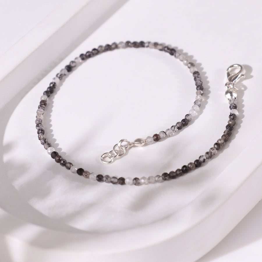 Black Rutile Faceted Anklet 2 mm