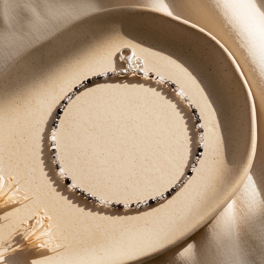 Black Rutile Faceted Anklet 2 mm