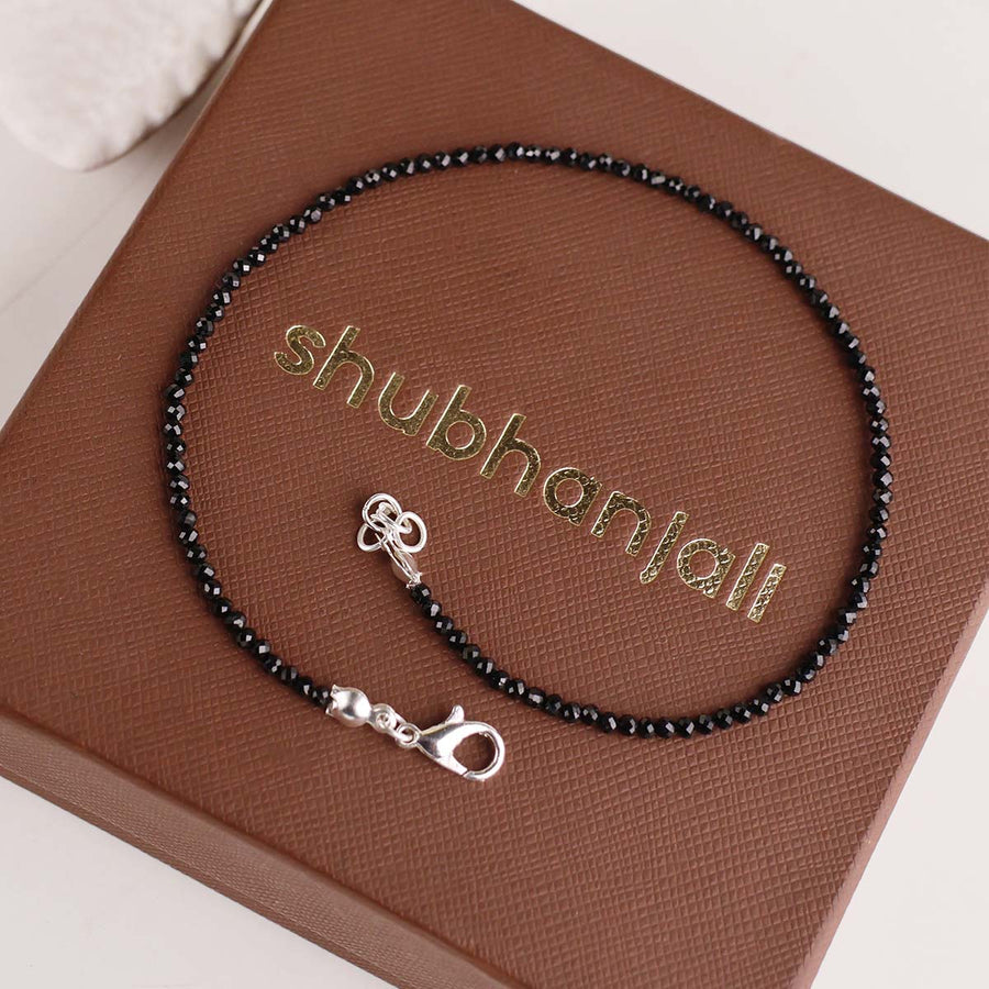 Black Tourmaline Faceted Anklet 2 mm