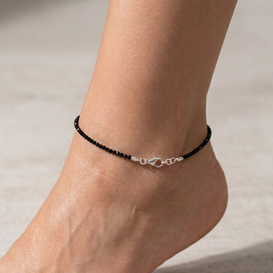Black Tourmaline Faceted Anklet 2 mm