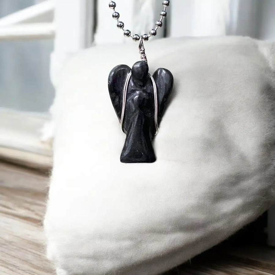 Black Tourmaline Wire-Wrapped Angel Pendant