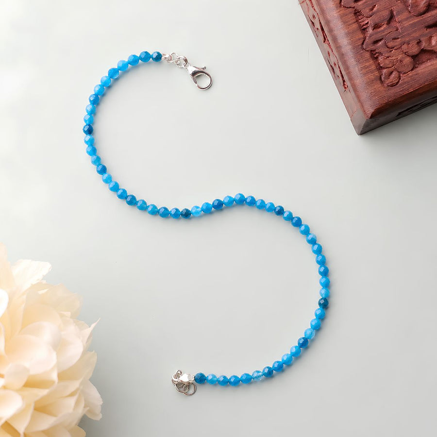 Blue Apatite Faceted Beads Anklet (3MM)