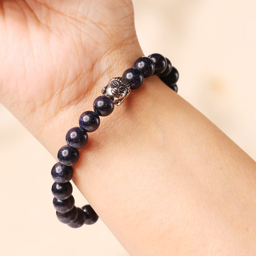 Blue Goldstone Buddha Bracelet 8 mm
