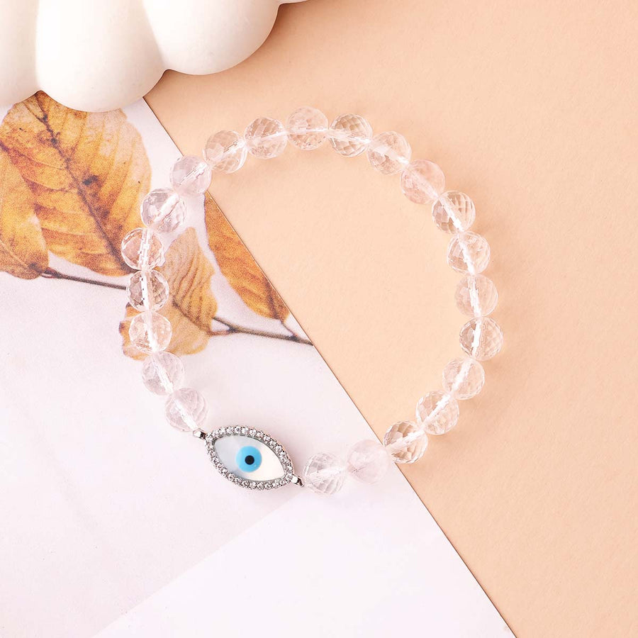 Clear Quartz Faceted Bracelet With Evil Eye Charm