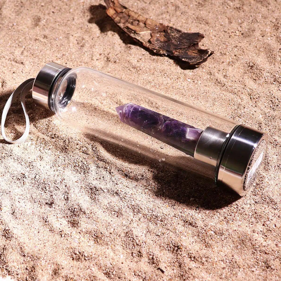 Glass Water Bottle With Amethyst Pencil