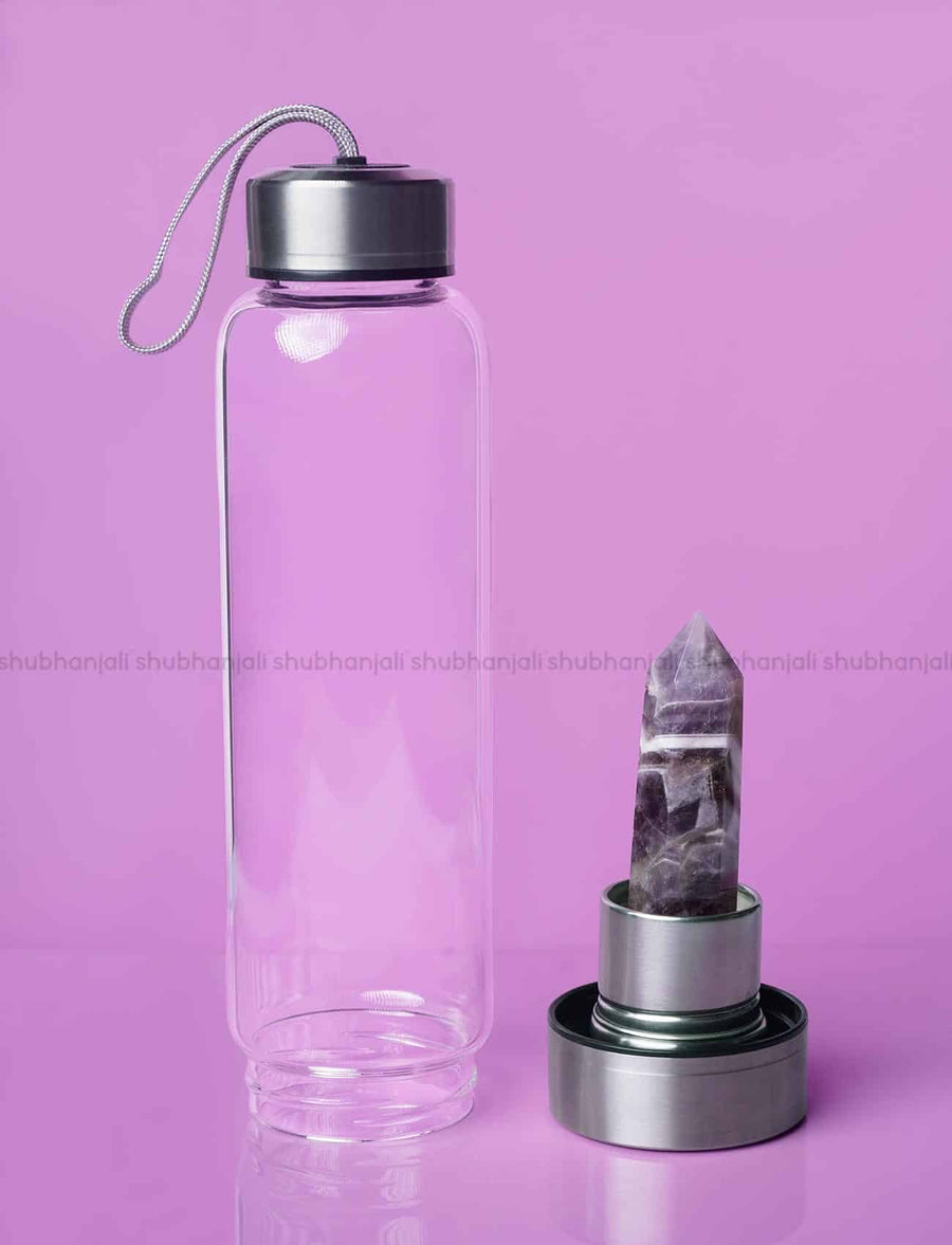 Glass Water Bottle With Amethyst Pencil