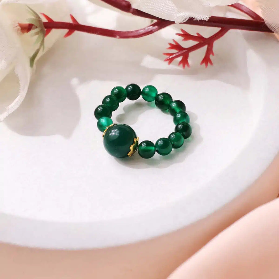 Green Jade Beads Ring