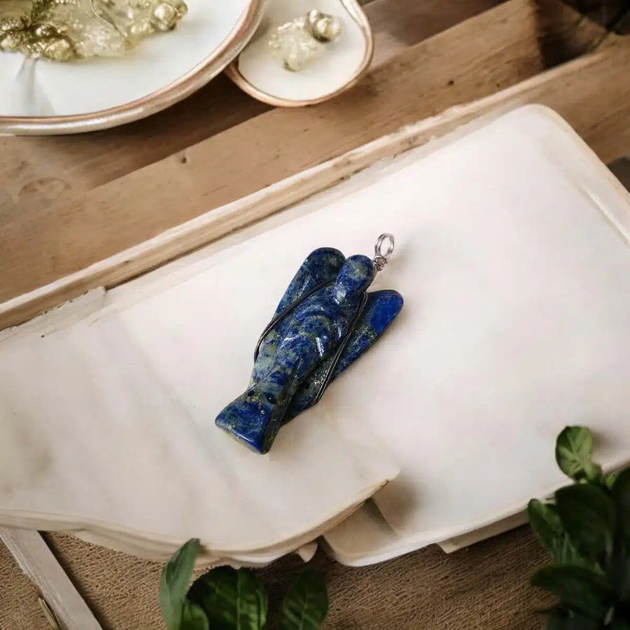 Lapis Lazuli Wire-Wrapped Angel Pendant