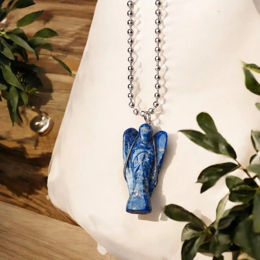 Lapis Lazuli Wire-Wrapped Angel Pendant