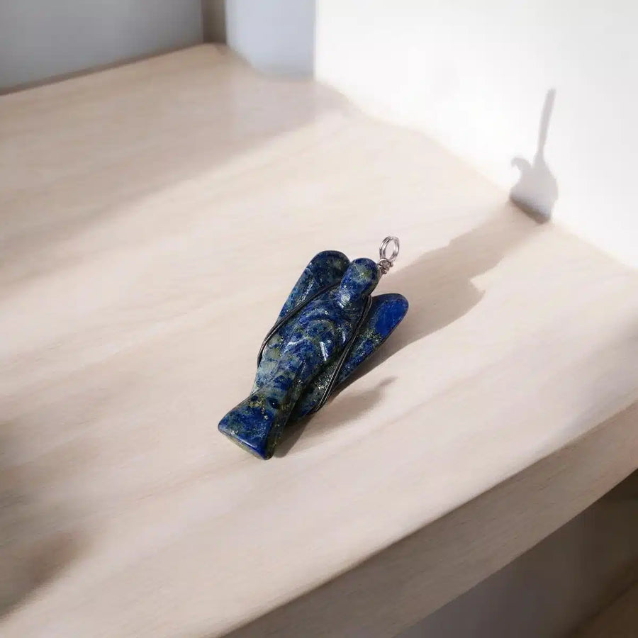 Lapis Lazuli Wire-Wrapped Angel Pendant