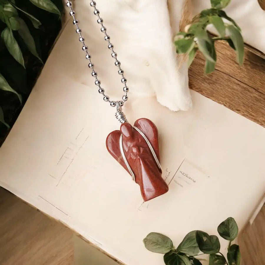 Red Jasper Wire-Wrapped Angel Pendant
