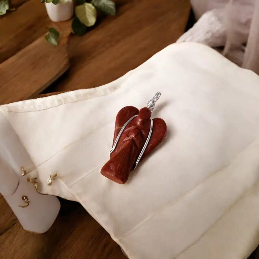 Red Jasper Wire-Wrapped Angel Pendant
