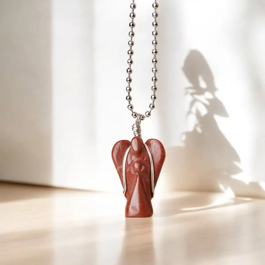 Red Jasper Wire-Wrapped Angel Pendant