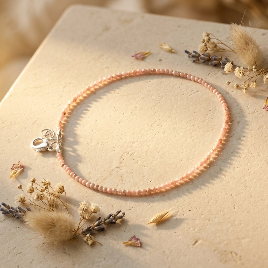 Rhodochrosite Faceted Anklet 2 mm