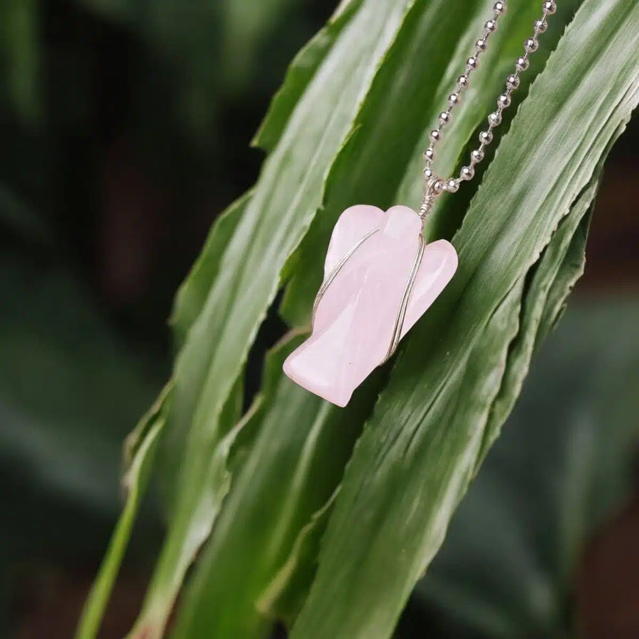 Rose Quartz Wire-Wrapped Angel Pendant