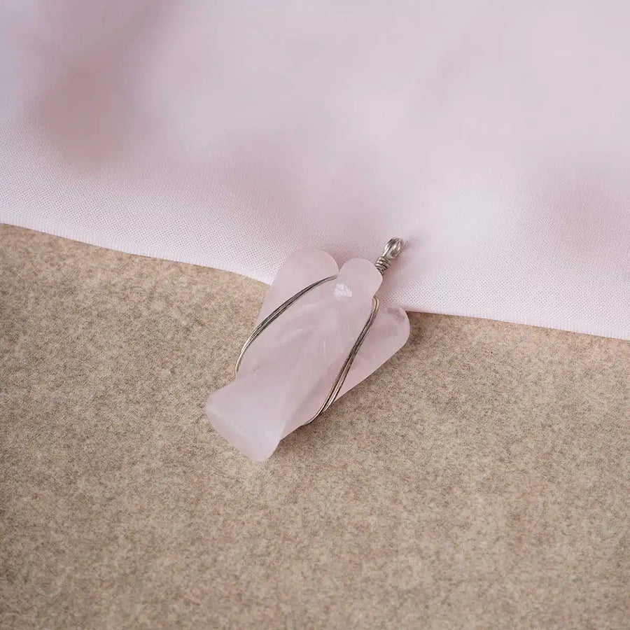 Rose Quartz Wire-Wrapped Angel Pendant