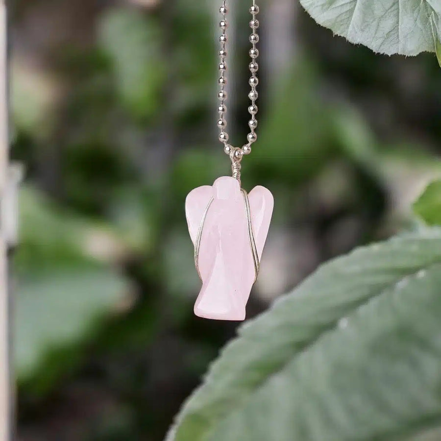 Rose Quartz Wire-Wrapped Angel Pendant