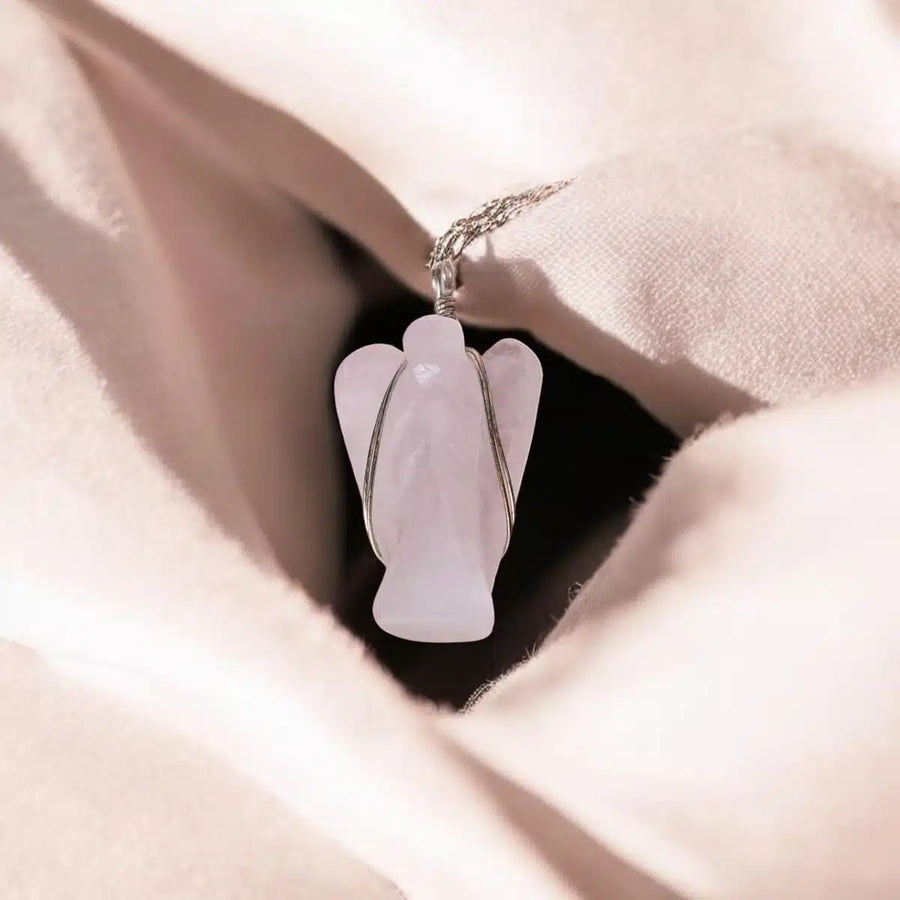 Rose Quartz Wire-Wrapped Angel Pendant