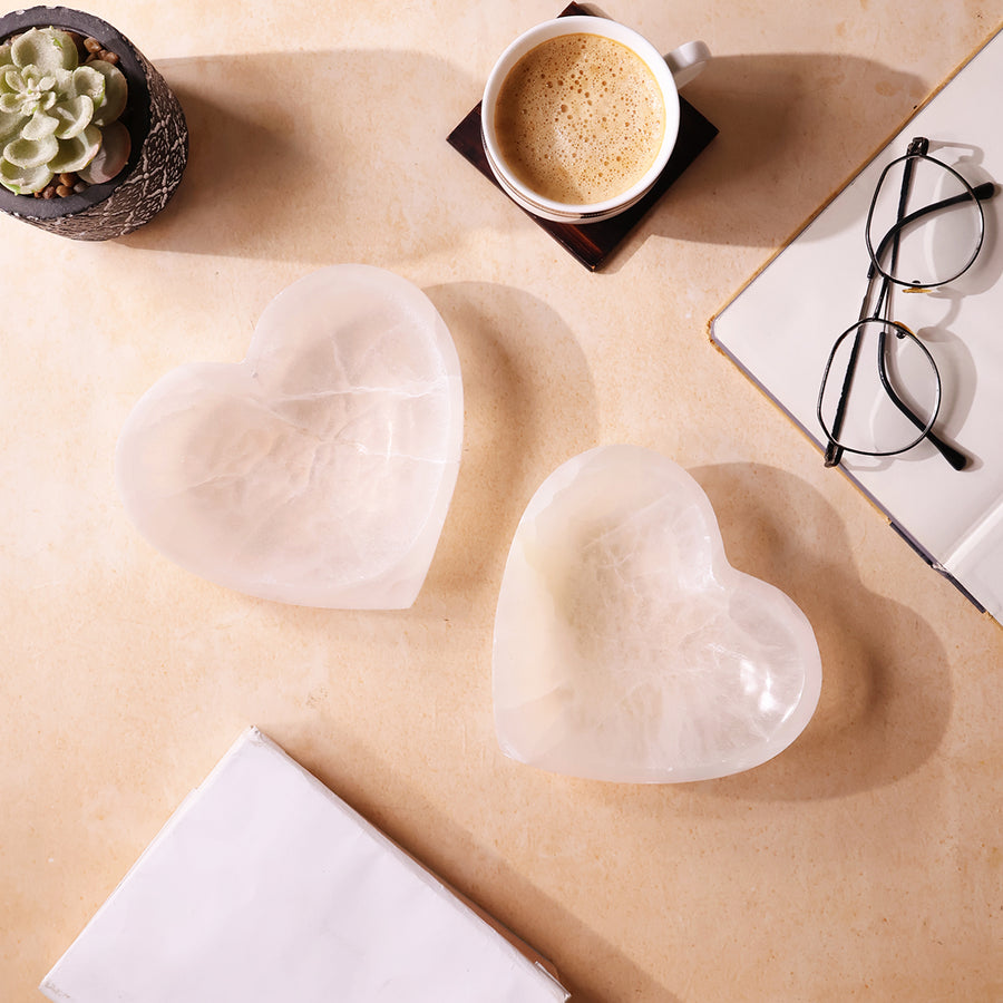 Selenite Heart Bowl Big