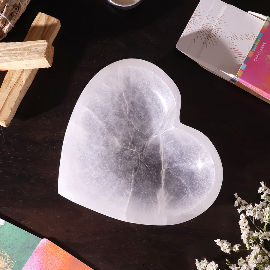 Selenite Heart Bowl Big