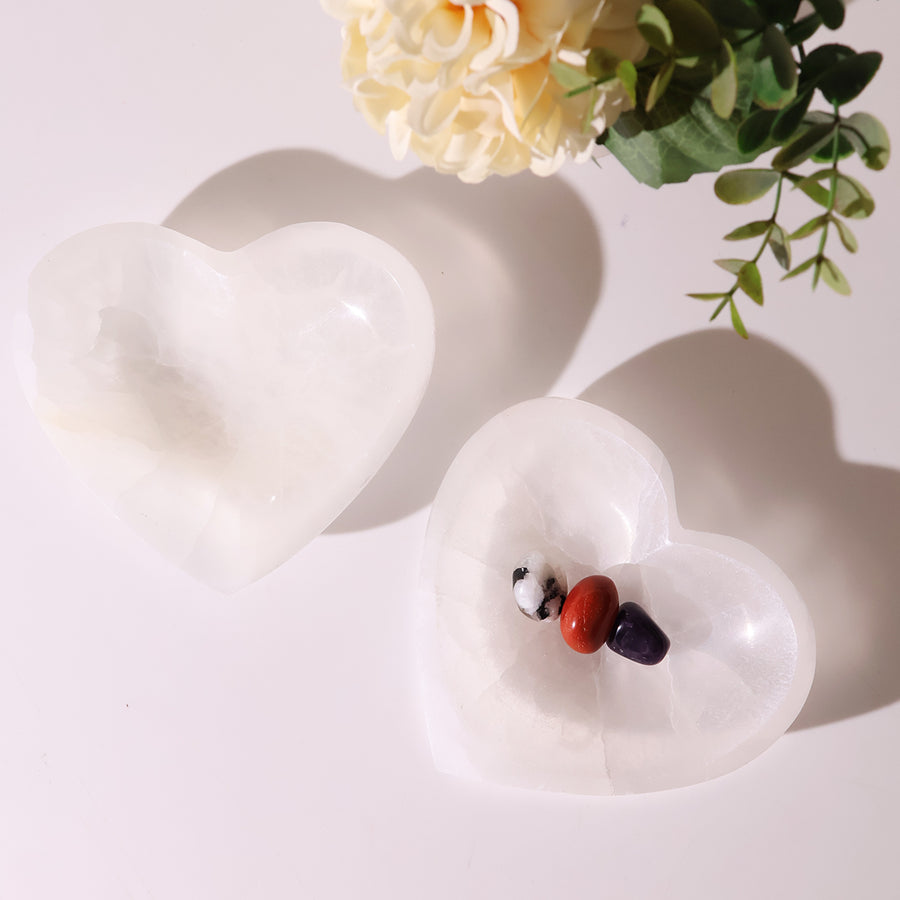 Selenite Heart Bowl Big
