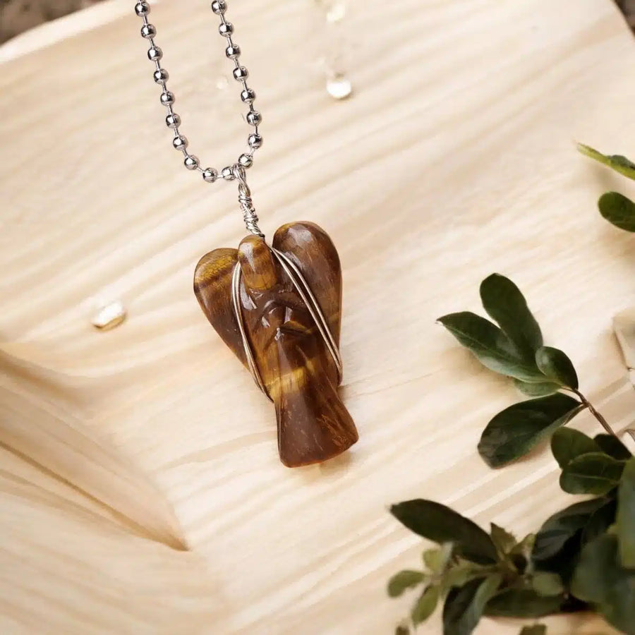 Tiger Eye Wire-Wrapped Angel Pendant