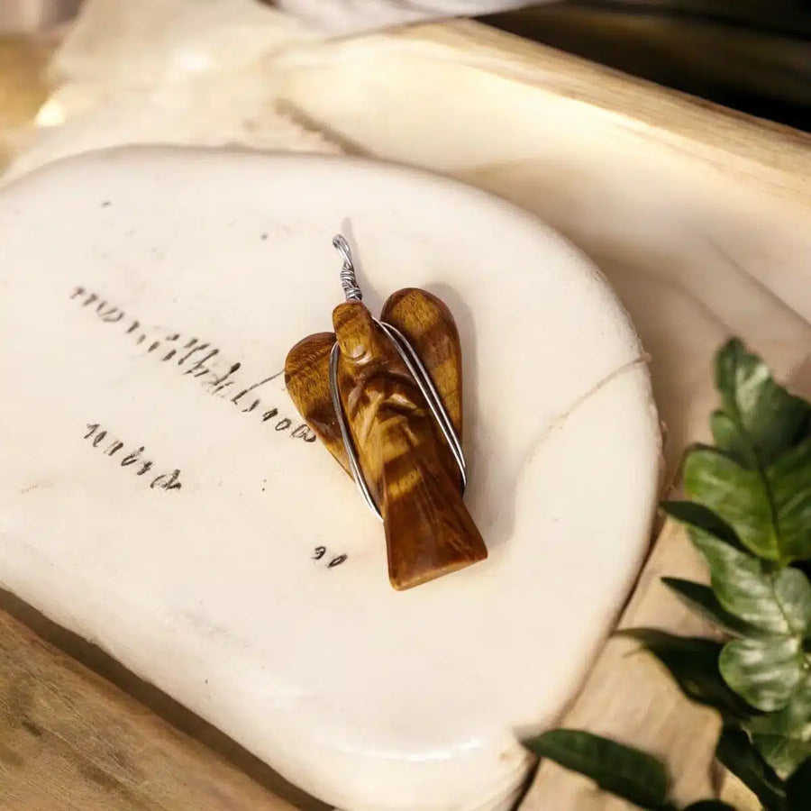 Tiger Eye Wire-Wrapped Angel Pendant