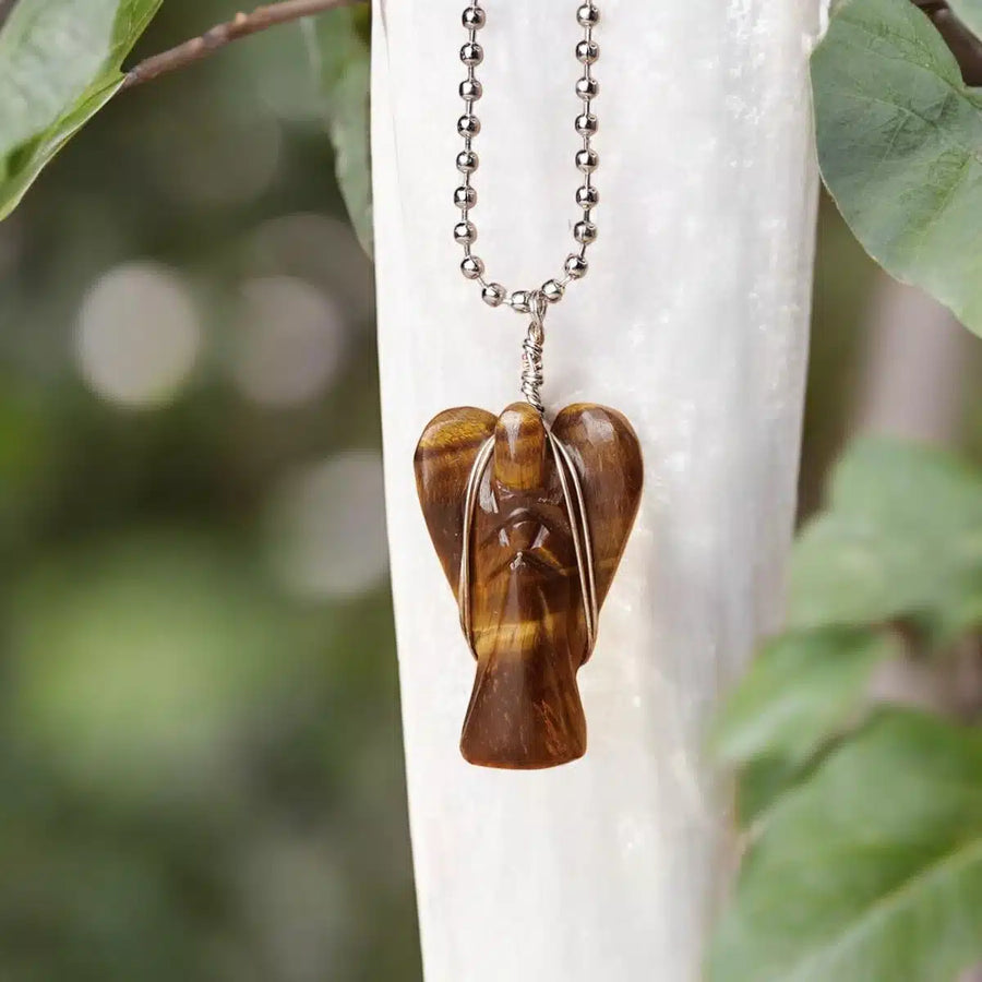 Tiger Eye Wire-Wrapped Angel Pendant