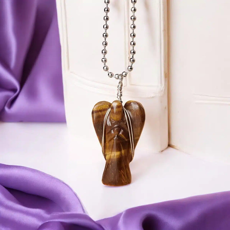 Tiger Eye Wire-Wrapped Angel Pendant