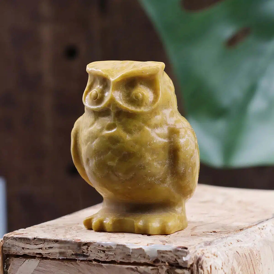 Yellow Jade Carved Owl 3 Inches